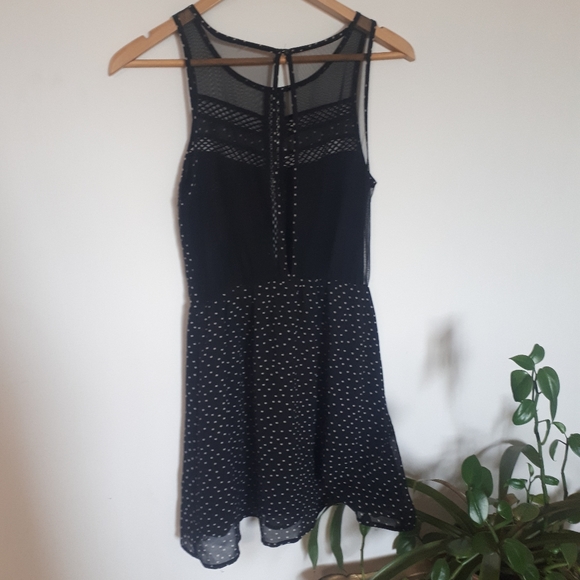 Black Polkadot with Mesh Panelling Mini Dress - Picture 3 of 4